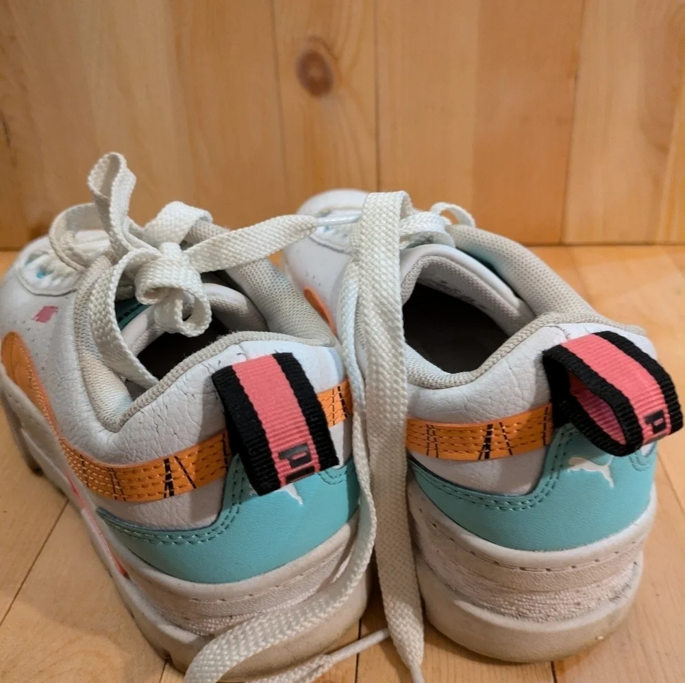 Puma White and Orange Platform Sneakers Size 4